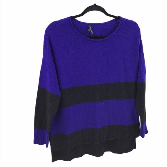 EILEEN FISHER Yak Wool Purple Gray Stripe Sweater - Picture 3 of 6
